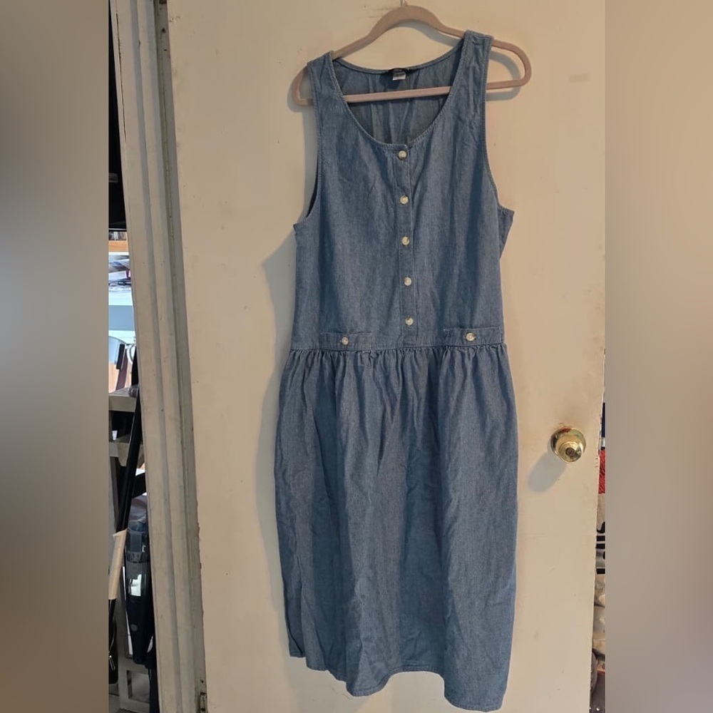 Lands' End Blue Button-Front Midi Dress
